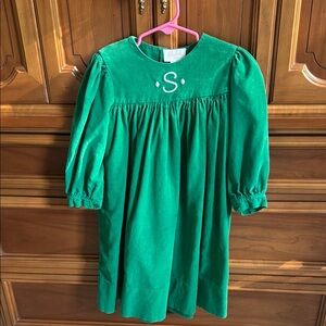 Green Velvet Dress with Monogram 'S'